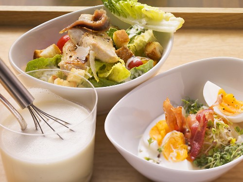 Caesar salad, egg salad and French dressing