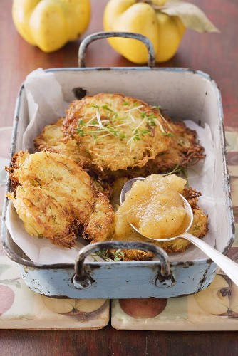 Turnip and potato cakes with quince sauce