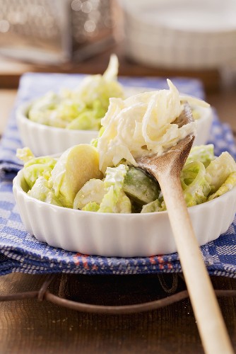 Brussels sprouts and savoy cabbage au gratin with potatoes