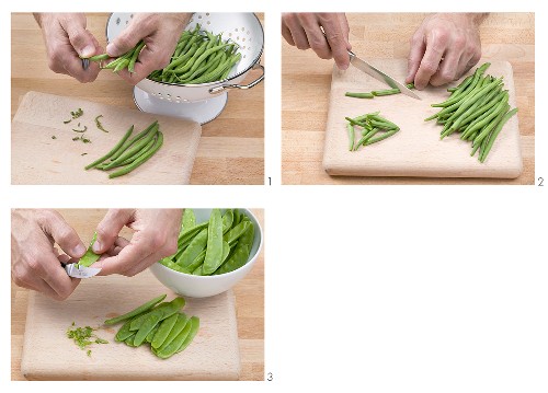 Trimming green beans and mangetout