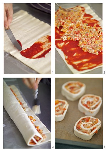 Making vegetable pizza pinwheels