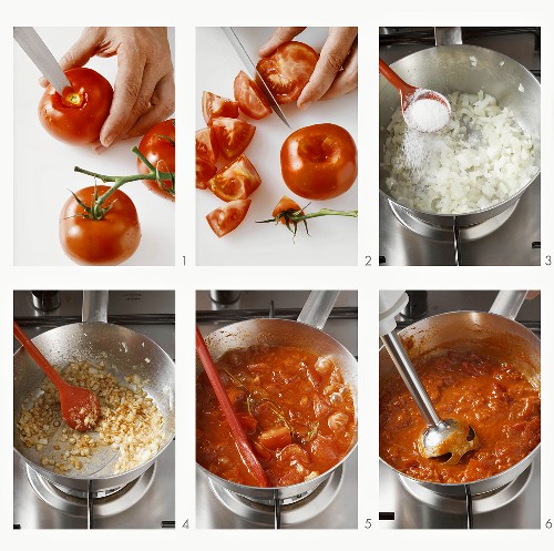 Making goulash sauce with tomatoes