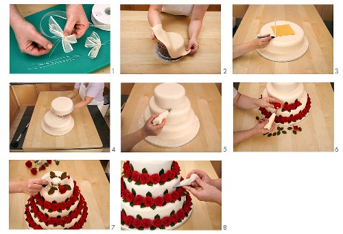 Assembling and decorating a three-tier wedding cake