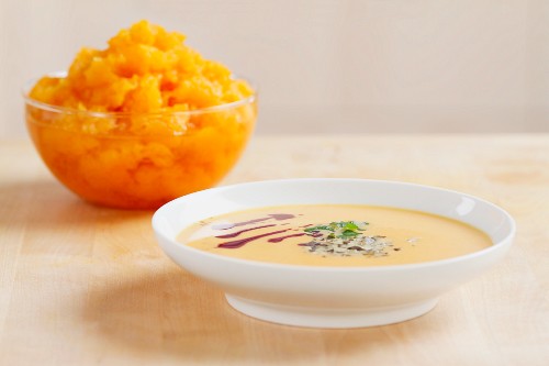 Cream of pumpkin soup and pureed pumpkin