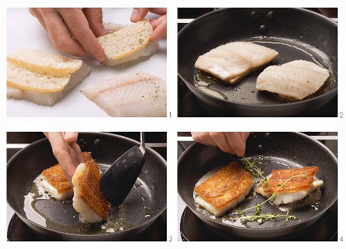Preparing walleye fillet with toast