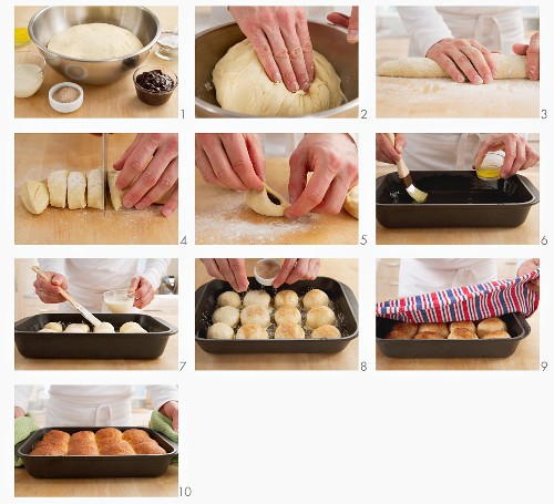 Buchteln (baked, sweet yeast dumpling) being prepared