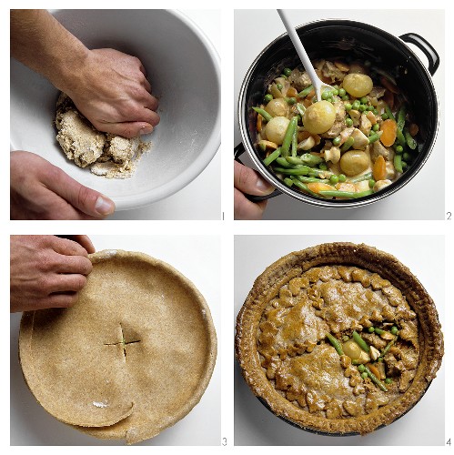 Making wholemeal vegetable goulash pie