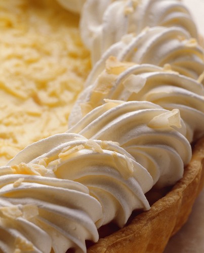 Piped Whipped Cream on Coconut Cream Pie