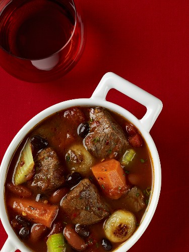 Beef stew with beans, carrots and onions