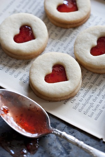 Jam Filled Heart Window Cookies; Spoon with Jam