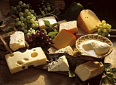 Cheese Selection from Various Countries; Grapes