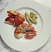 Plates with fresh Lobster Meat