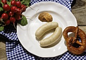 White Sausages with Pretzel and Mustard