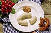 White Sausages with Pretzel and Mustard