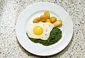 Fried Egg with Potatoes and Spinach