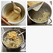Preparing home-made egg noodles (Spaetzle)