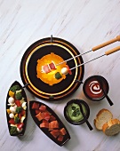 Meat Fondue with assorted Sauces