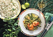 Shrimps on green asparagus