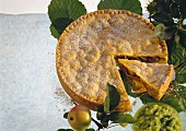 Double-crust apple pie with sauce