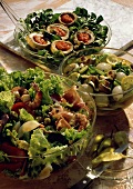 Three delicate Salads with Vegetables