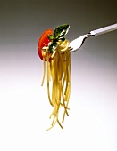 Spaghetti on a Fork with Tomato and Basil