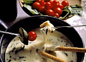 Fonduta piemontese (cheese fondue with basil, Italy)