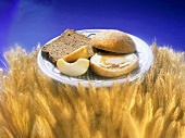 Slice of Whole Grain Bread and a Roll; Wheatfield