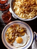 Cheese Spaetzles & Hash Brown Potatoes with fried Egg