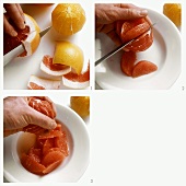 Grapefruit schälen, filetieren und auspressen