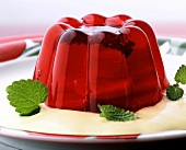 Red Berry Jell-O Mold with Vanilla Sauce