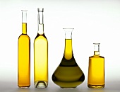 Various type of oil in glass carafes