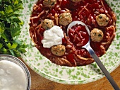 Red Cabbage Soup with Meat Balls