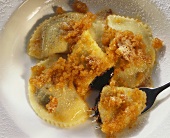 Plum Puree Pockets with Butter & Bread Crumbs