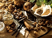 Still Life with Nuts and Seeds on a Wooden Board