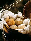 Stuffed sticky rice in steaming basket