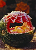 Watermelon Carved into a Baset with Melon Balls