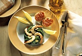 Shrimp on Bed of Spinach; Bruschetta