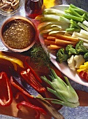 Bagna cauda (hot anchovy sauce with vegetables, Italy) 