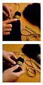 Finishing off tassels with gold braid