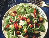 A Serving of Lamb's Lettuce Salad with Bacon and Croutons