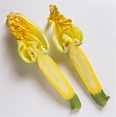 A Summer Squash Cut in Half with Blossoms