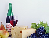 Still Life with Wine Cheese and Fruit
