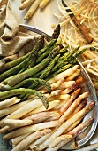Cooked Green and White Asparagus