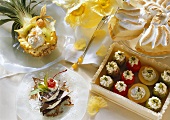 Various desserts with fruit and cream