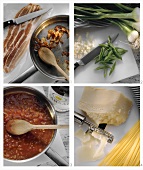 Preparing spaghetti with marsala sauce