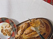 American style stuffed turkey on being sliced