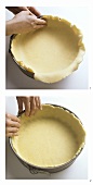 Lining a spring form with sweet pastry