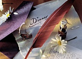 Dinner Invitaion with Daisies and a Feather Pen