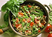 Bean stew of white and green beans with tomatoes