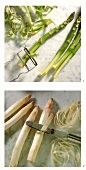 Peeling green and white asparagus